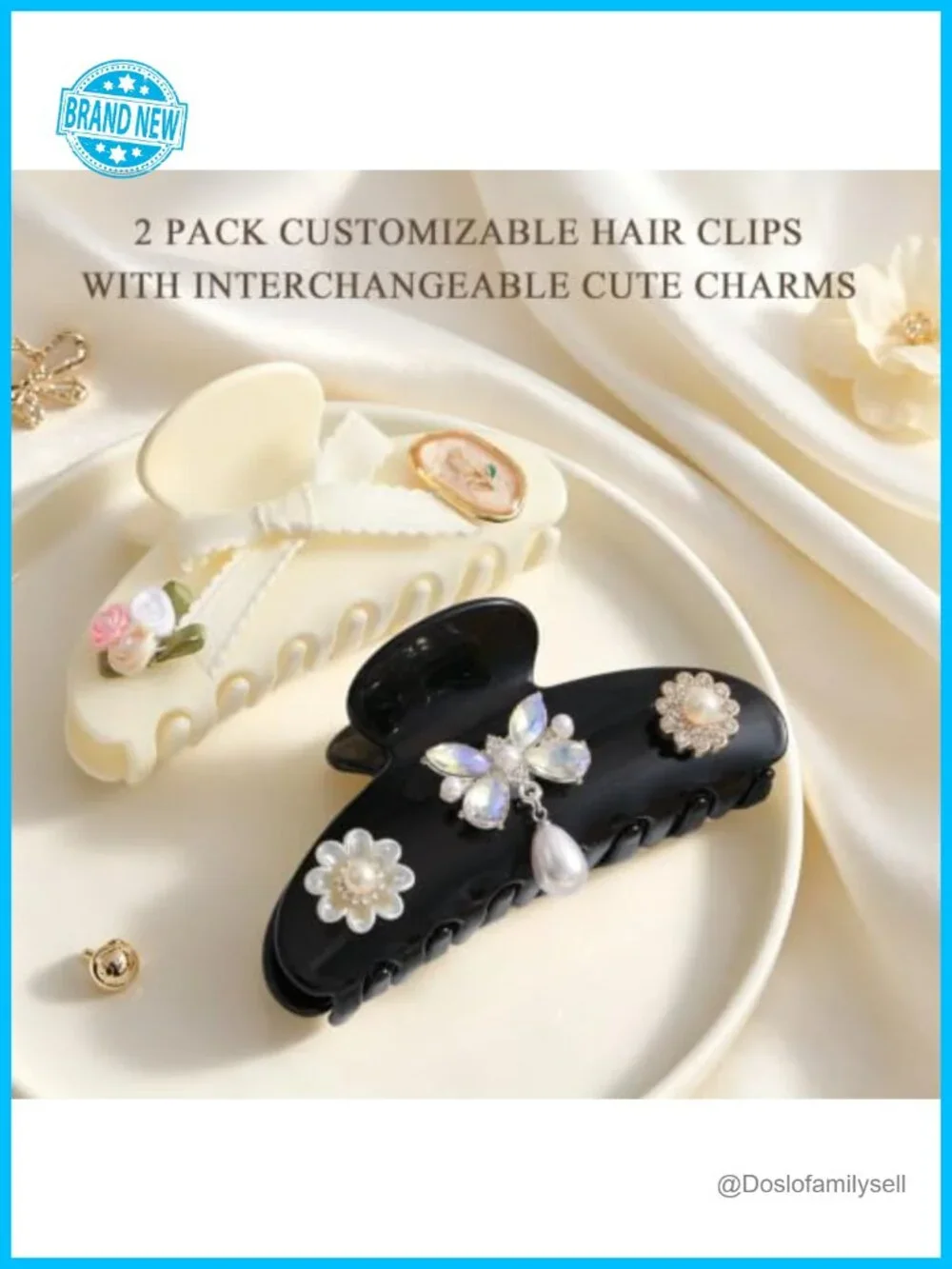 2 Pack Customizable Charms Hair Claw Clips - Acrylic Large Snap-On Clips for